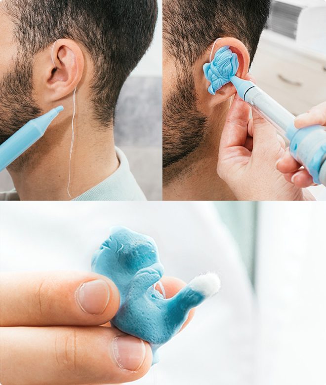 A series showing custom in-ear protection promoted for hearing loss prevention at American Hearing Centers in New Jersey