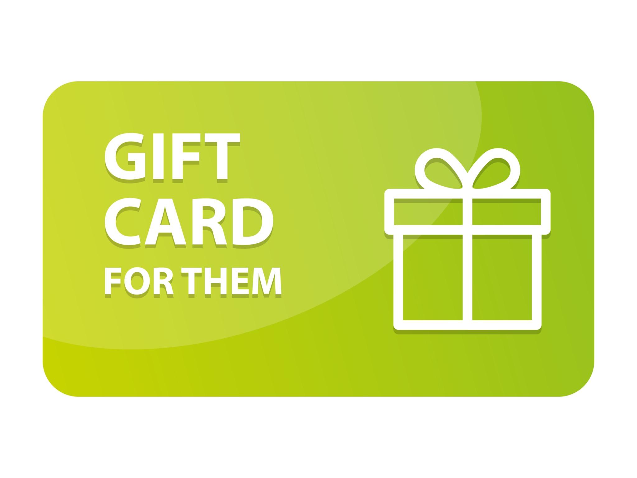 A green square with gift card for them next to an image of a present representing a gift card for hearing health services at American Hearing Centers in New Jersey.